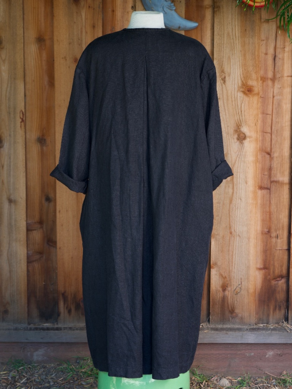Vintage 100% Linen Black Long Pea Coat Casual Minimalist Made In USA Woman's M - Picture 11 of 17